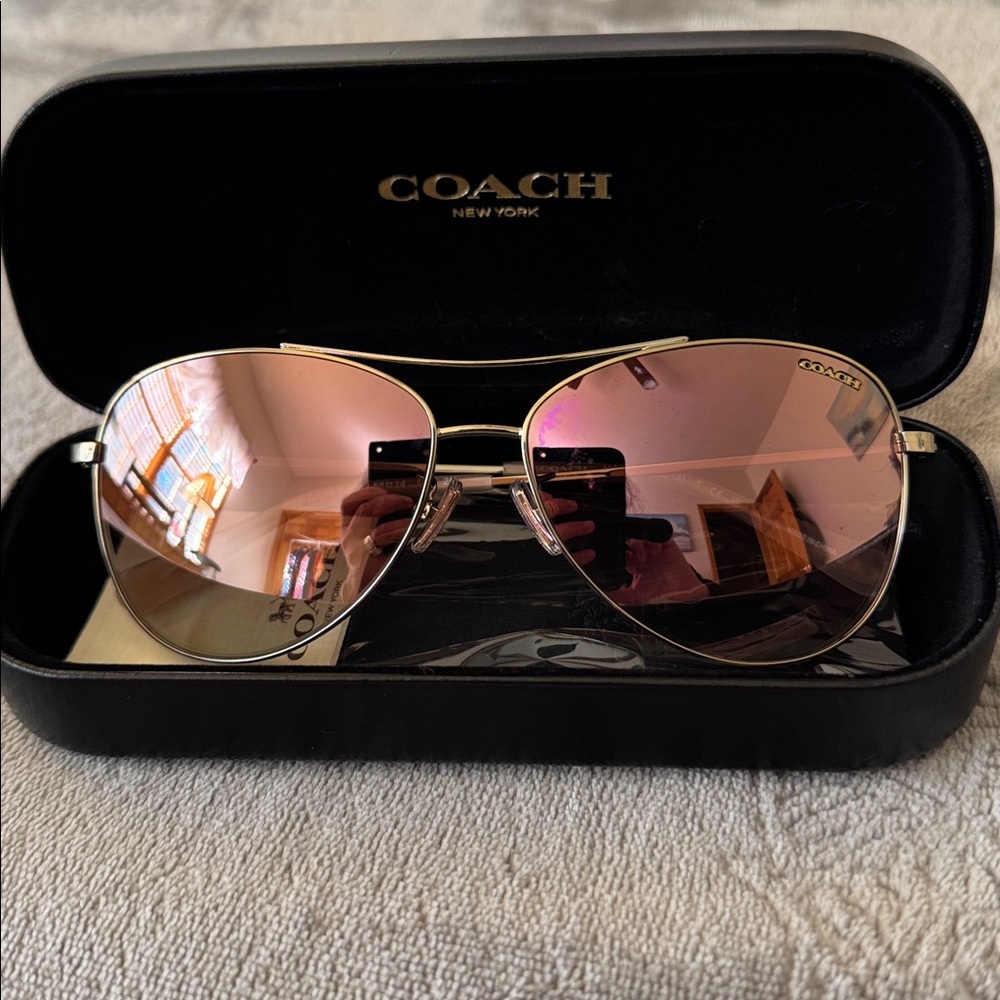 Coach Aviator Sunglasses with Rose-Tinted Lenses